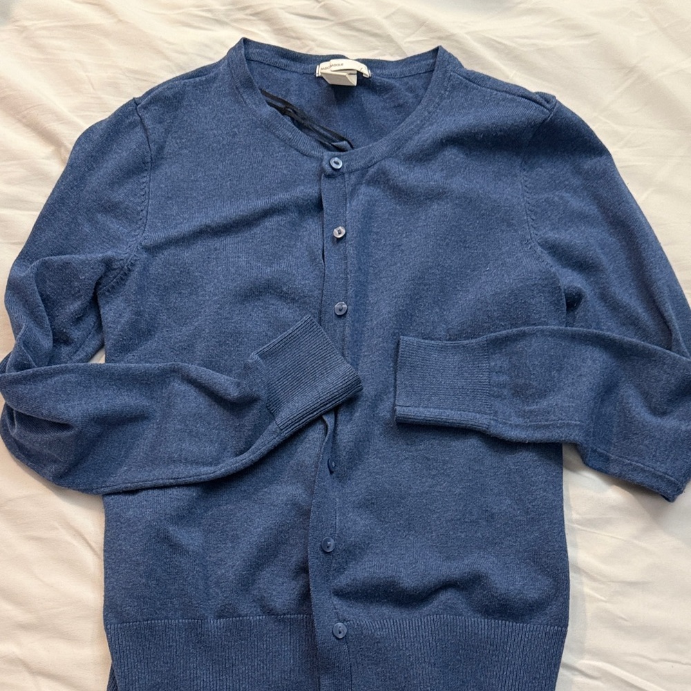 Blue Crewneck Button Cardigan